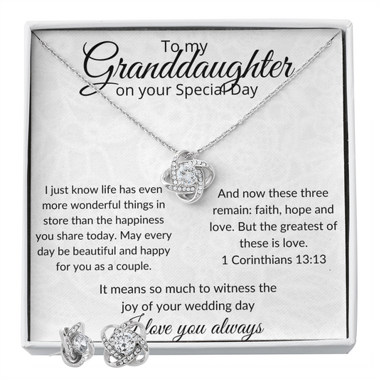 Wonderful Life Granddaughter Love Knot Necklace & Earring Set