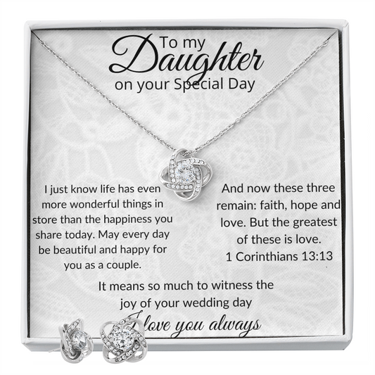 Wonderful Life Daughter Love Knot Necklace & Earring Set