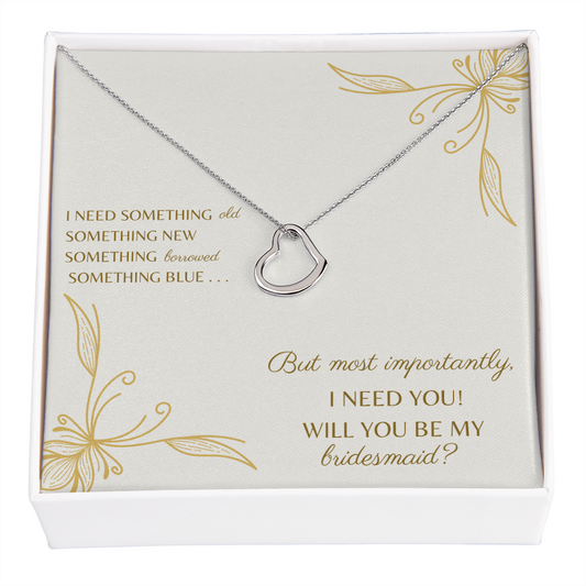 Old New Bridesmaid Delicate Heart Necklace